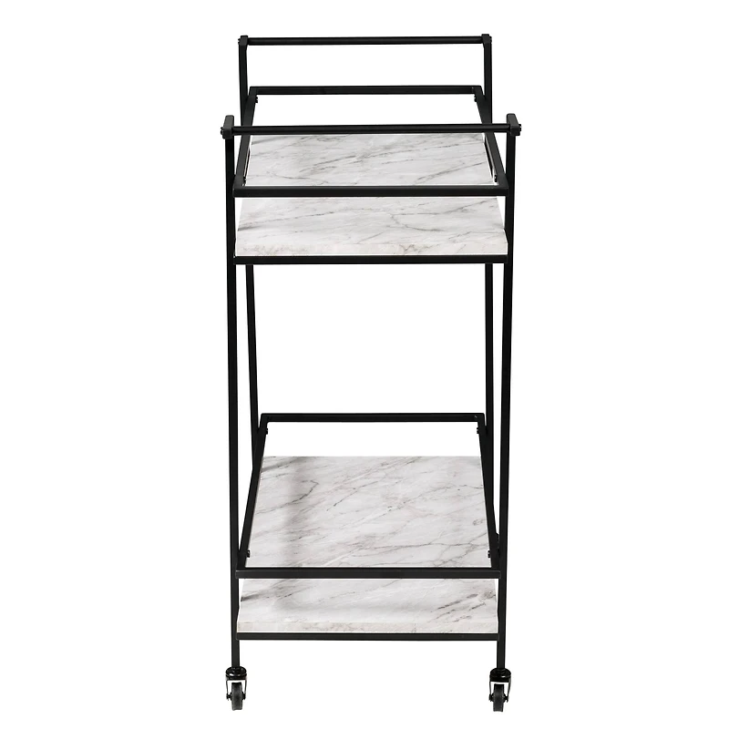 Honey Can Do 2-Tier Black & White Faux Marble Rolling Bar & Serving Cart
