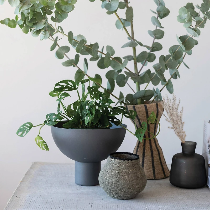 Hello Honey® 7" Gray & Black Hand-Woven Seagrass Basket