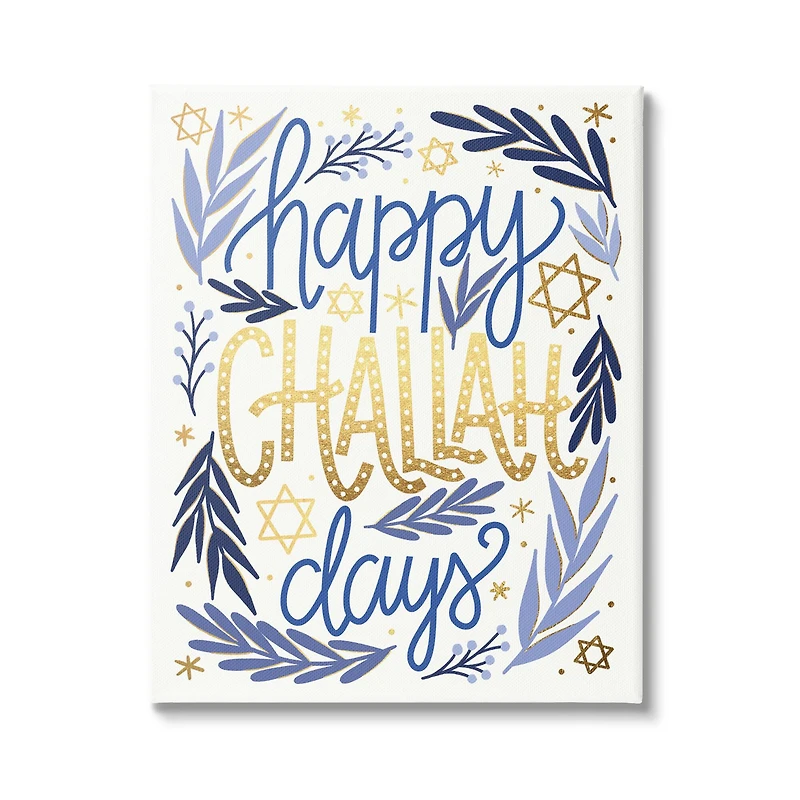 Stupell Industries Happy Challah Days Hanukkah Stars Canvas Wall Art