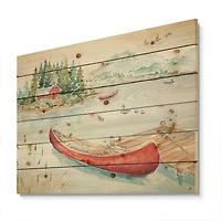Designart - Lake House Canoes II - Lake House Print on Natural Pine Wood