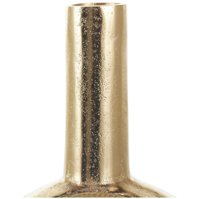 16" Gold Aluminum Metal Geometric Circular Vase with Linear Etchings