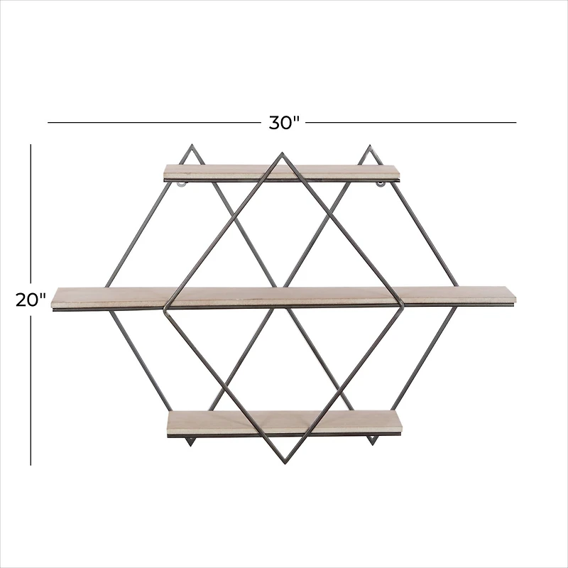 Brown Wood Contemporary Wall Shelf, 20" x 30" x 7"