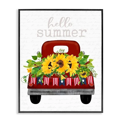 Stupell Industries Hello Summer Quote Sunflower Flower Patriotic Truck Framed Giclee Art