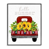 Stupell Industries Hello Summer Quote Sunflower Flower Patriotic Truck Framed Giclee Art