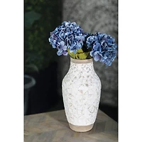 16" White Stoneware Coastal Style Vase