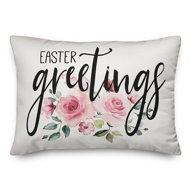 Easter Greetings Floral Throw Pillow