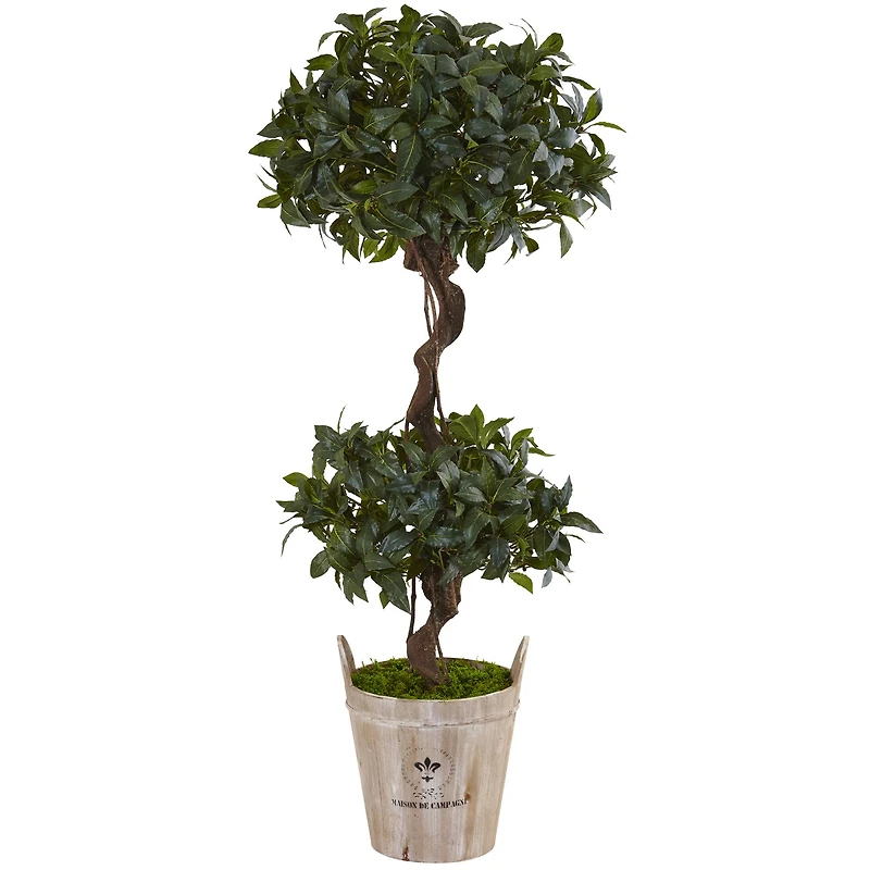 4.5ft. Sweet Bay Double Topiary Tree in Farmhouse Planter