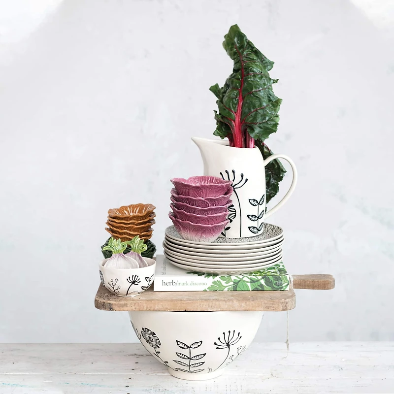 Hello Honey® 62oz. Cream & Black Hand-Painted Embossed Flowers Stoneware Pitcher