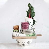 Hello Honey® 62oz. Cream & Black Hand-Painted Embossed Flowers Stoneware Pitcher