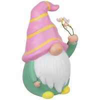 8" Pink & Green Gnome Holding Flowers Spring Figurine