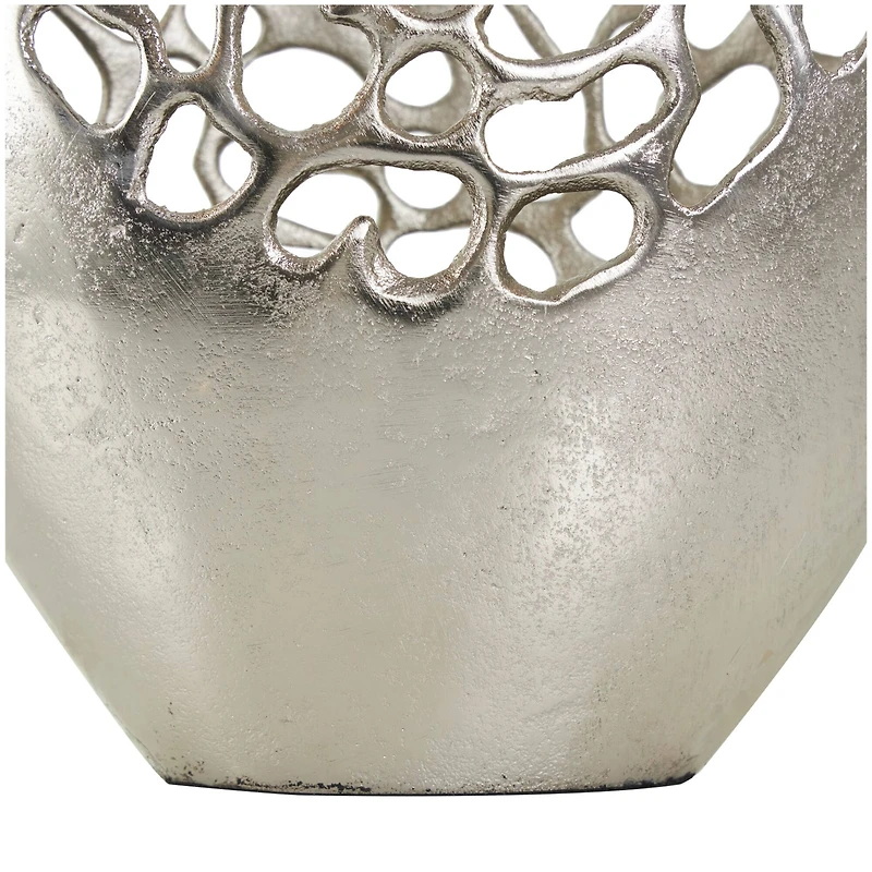 15" Silver Aluminum Vase with Freeform Open Lattice