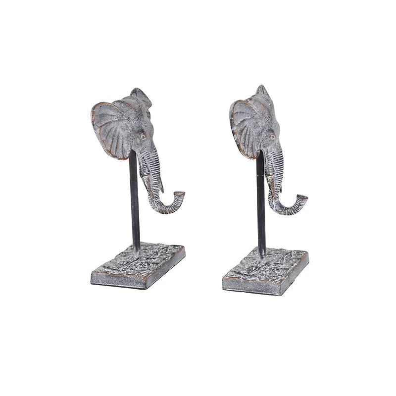 12" Gray Eclectic Elephant Sculptures, 2ct.