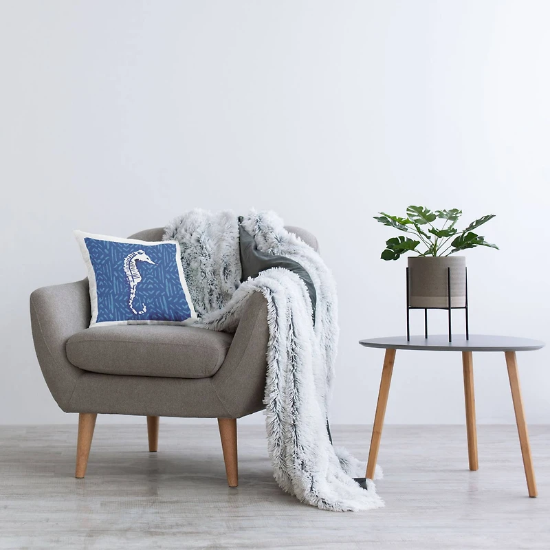 Stupell Industries White Seahorse Aquatic Blue Diamond Pattern Throw Pillow, 18" x 18"