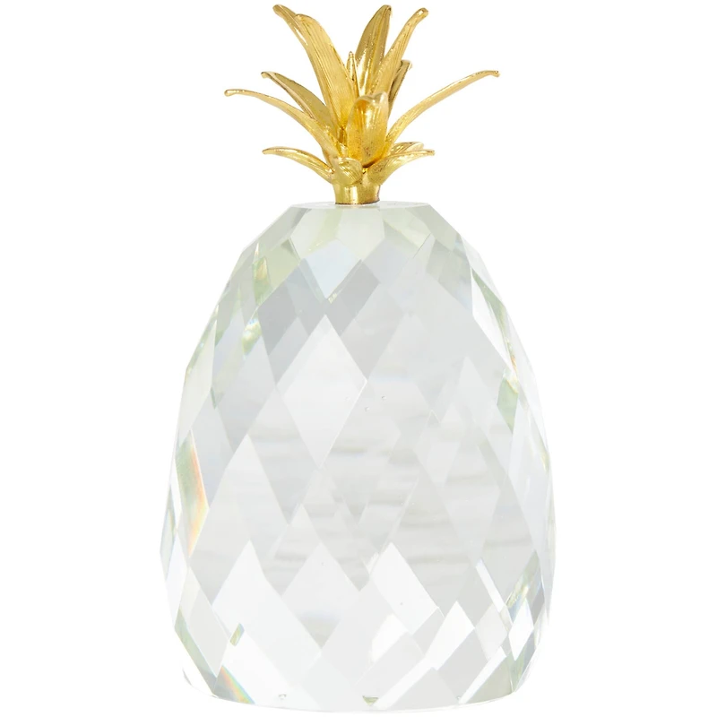 Clear & Gold Crystal Faceted Pineapple Sculpture Set