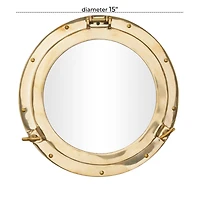 The Novogratz Gold Brass Sail Boat Wall Mirror with Port Hole Detailing 15" x 3" x 15"