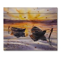 Designart - Sunset and Two Small Boats Parking On The Shore