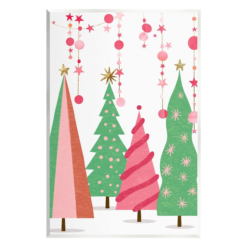 Stupell Industries Pink & Green Christmas Trees Wall Plaque Art