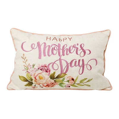 Glitzhome® 18" Faux Burlap Happy Mother's Day Floral Pillow