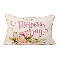 Glitzhome® 18" Faux Burlap Happy Mother's Day Floral Pillow