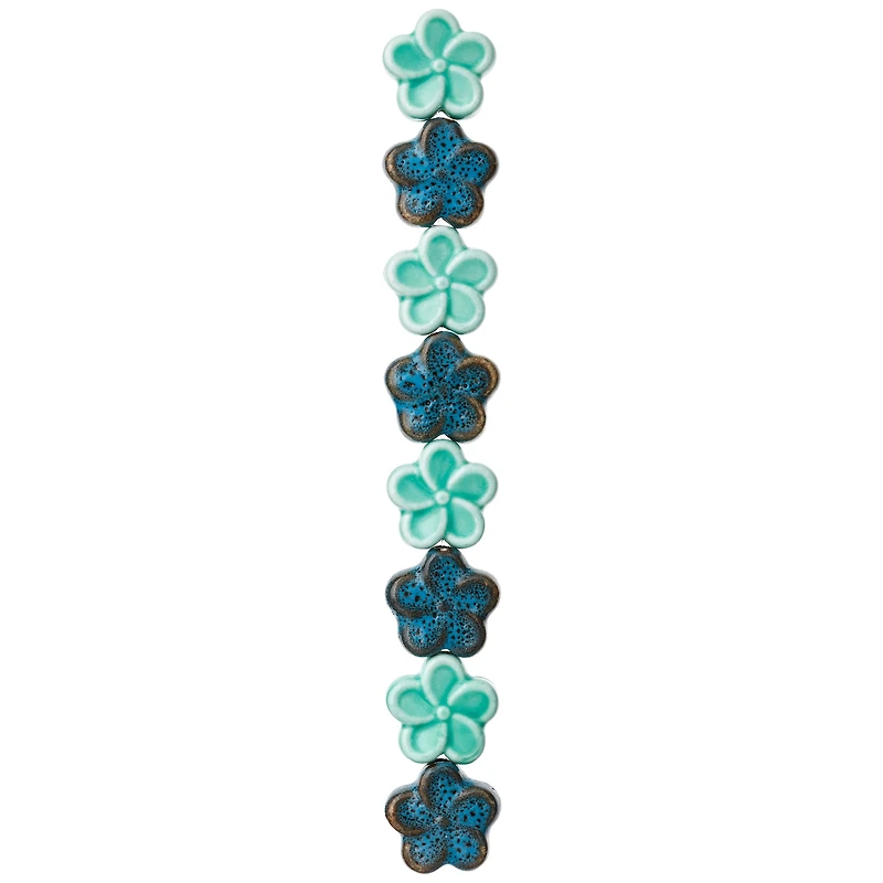 12 Packs: 8 ct. (96 total) Aqua Mix Flower Ceramic Beads, 18mm by Bead Landing™