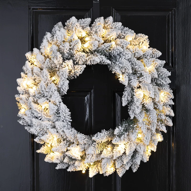 Glitzhome® 24" LED Snow Flocked Christmas Wreath