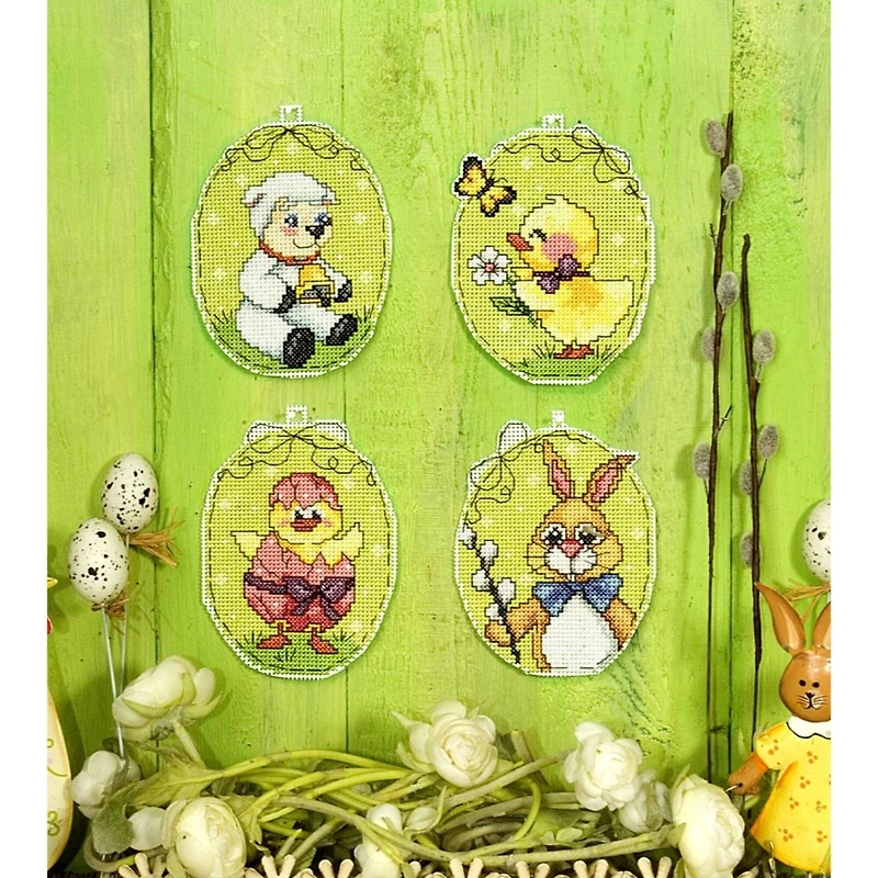 Orchidea Plastic Canvas Counted Cross Stitch Kit With Plastic Canvas Easter Eggs Set of 4 Designs