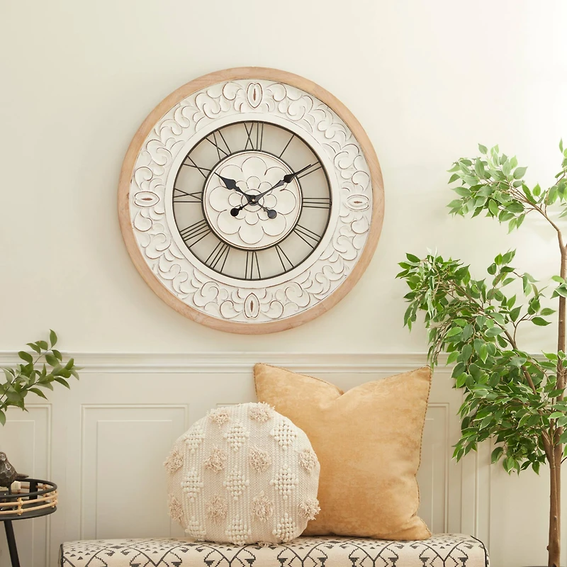 White Wood Farmhouse Wall Clock, 32" x 32" x 2"