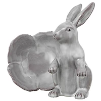 Hello Honey® 8" White Stoneware Rabbit Figurine with Flower Shaped Bowl