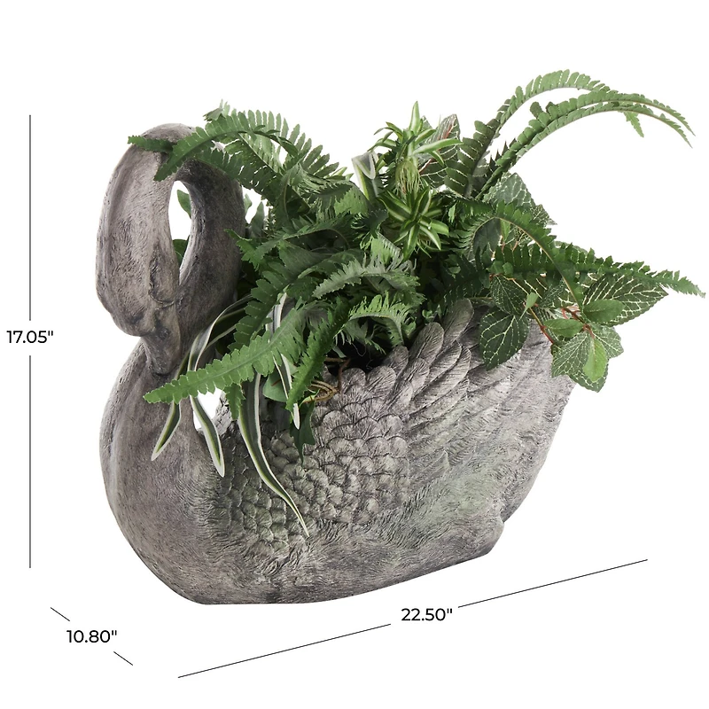 23" Gray Swan Textured Planter with Patina Accents