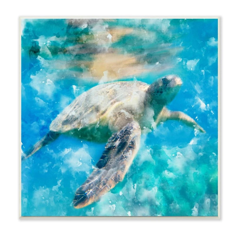 Stupell Industries Swimming Sea Turtle Aquatic Reptile Design Wood Wall Plaque