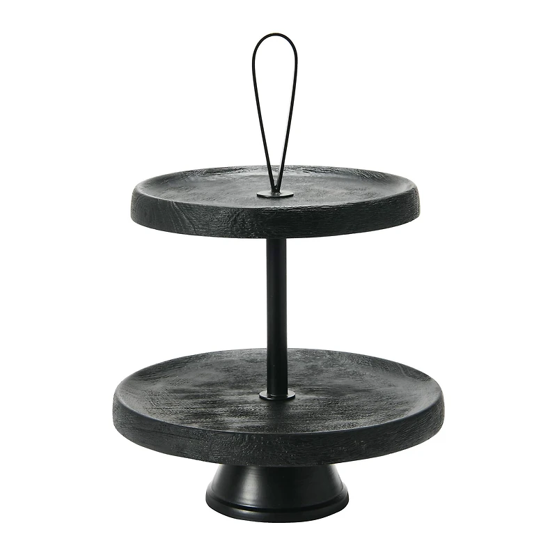 Hello Honey® 14" Black Elegant Modern 2-Tiered Tray