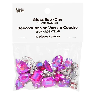 CousinDIY Silver Siam AB Glass Sew-On Rhinestones, 32ct.