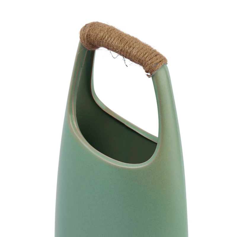 Hello Honey® Bloomingville 13.5" Mint Modern Stoneware Vase with Rattan Wrapped Handle