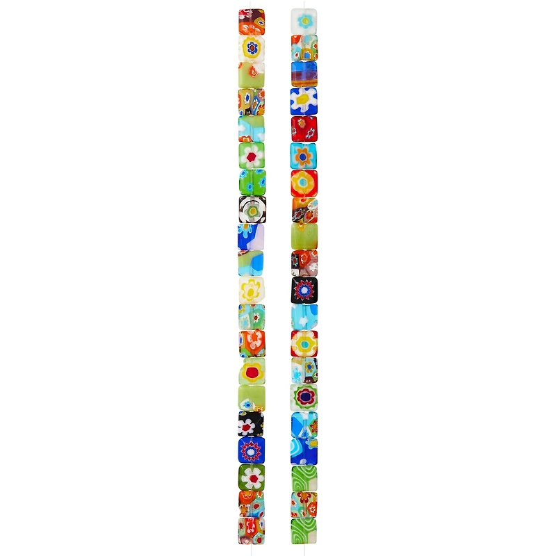 12 Pack: Millefiori Glass Flat Square Beads, 8mm by Bead Landing™