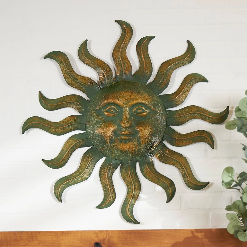 Copper Metal Sun Wall Décor with Smiling Face