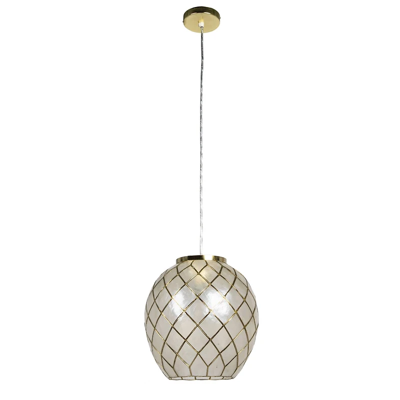 Hello Honey® Marina Natural Capiz & Gold Metal Orb Pendant Ceiling Light