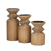 Brown Wood Traditional Candle Holder Set