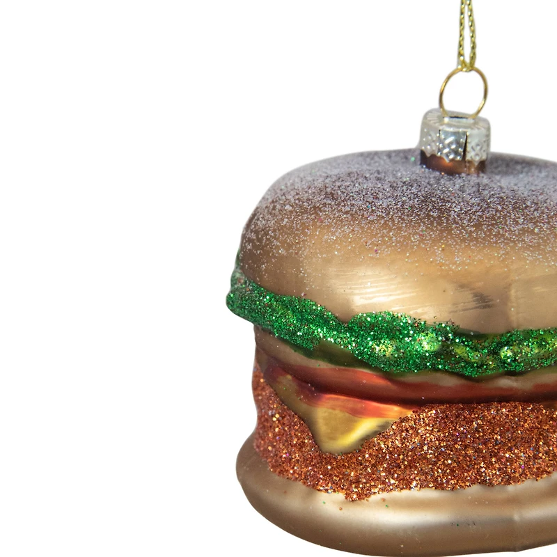 Juicy Golden Cheeseburger Glass Christmas Ornament