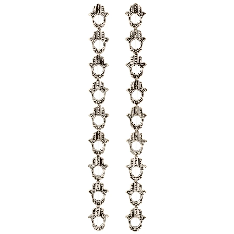 12 Pack:  Silver Plated Metal Hamsa Beads, 15mm by Bead Landing™