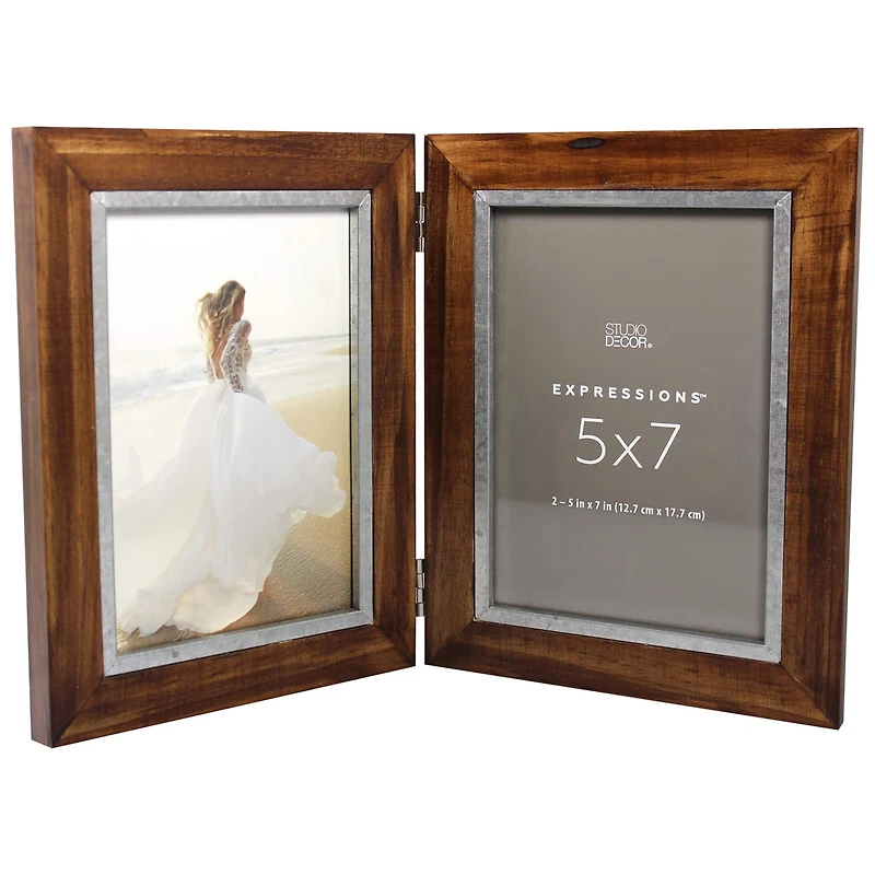 Expressions™ 2 Opening 5" x 7" Walnut & Silver Hinged Collage Frame by Studio Décor®