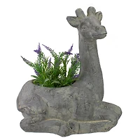 16" Gray Seated Giraffe Outdoor Garden Planter