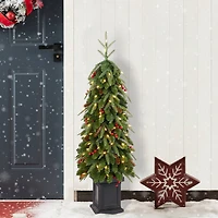 Glitzhome® 4ft Pre-lit Green Artificial Christmas Porch Tree, Warm White Lights