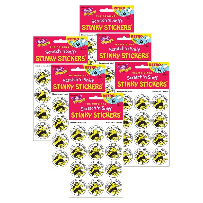 TREND Enterprises® Bee-utiful! Honey Scented Stickers, 6 Packs of 24