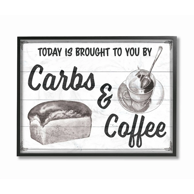 Stupell Industries Carbs and Coffee Kitchen Humor Rustic Word Design Framed Wall Art