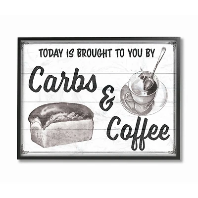 Stupell Industries Carbs and Coffee Kitchen Humor Rustic Word Design Framed Wall Art