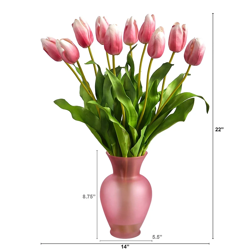22" Mauve Dutch Tulip Arrangement in Rose Vase