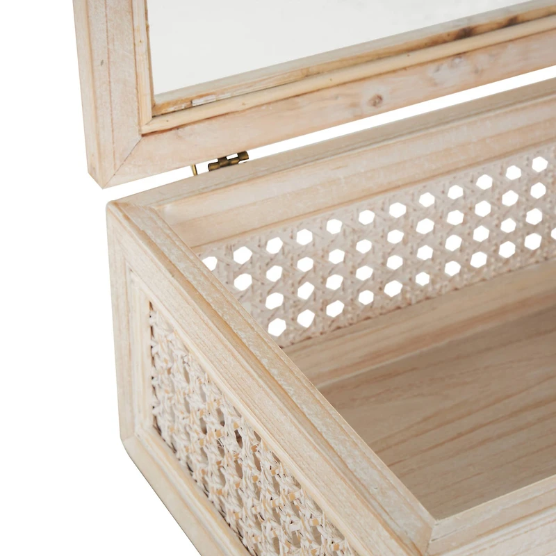 Cream Metal Handmade Woven Storage Box with Bronze Latches & Tempered Glass Tops Set