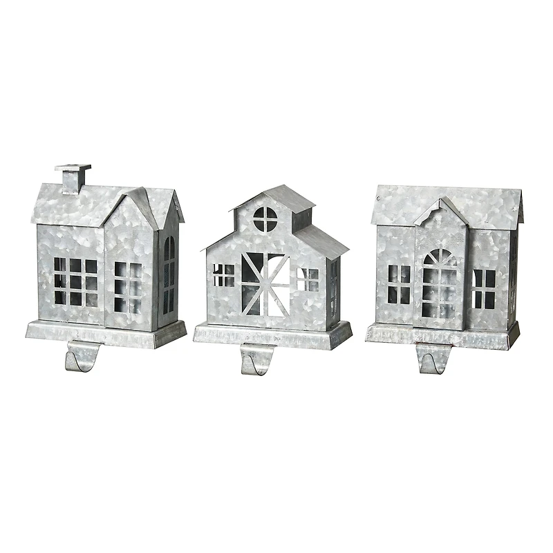 Glitzhome® 7" Galvanized House Stocking Holder Set