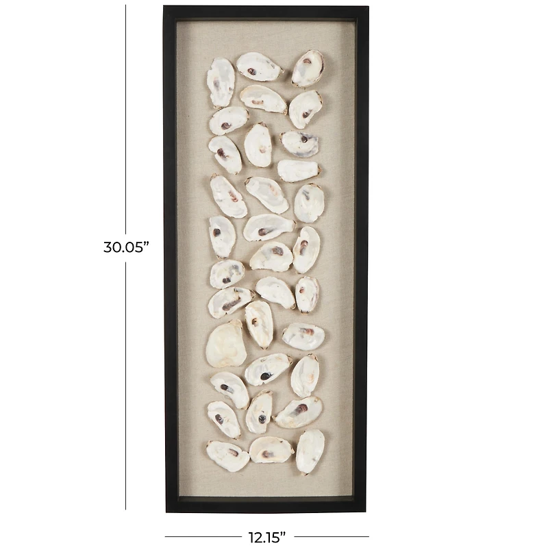 Cream Shell Shell Handmade Abstract Wall Décor with Beige Linen Backing & Black Frame