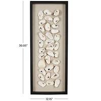 Cream Shell Shell Handmade Abstract Wall Décor with Beige Linen Backing & Black Frame